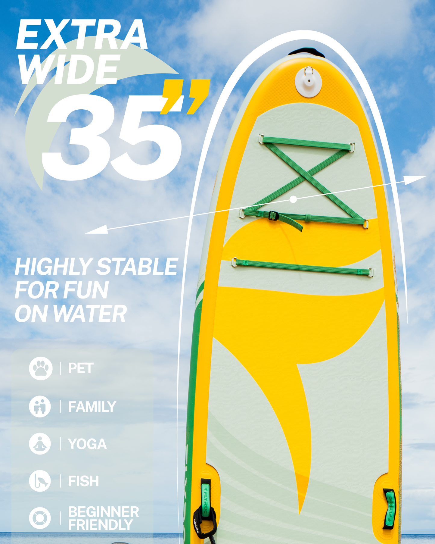 11āx35 Extra Wide Inflatable Paddle Board, yellow