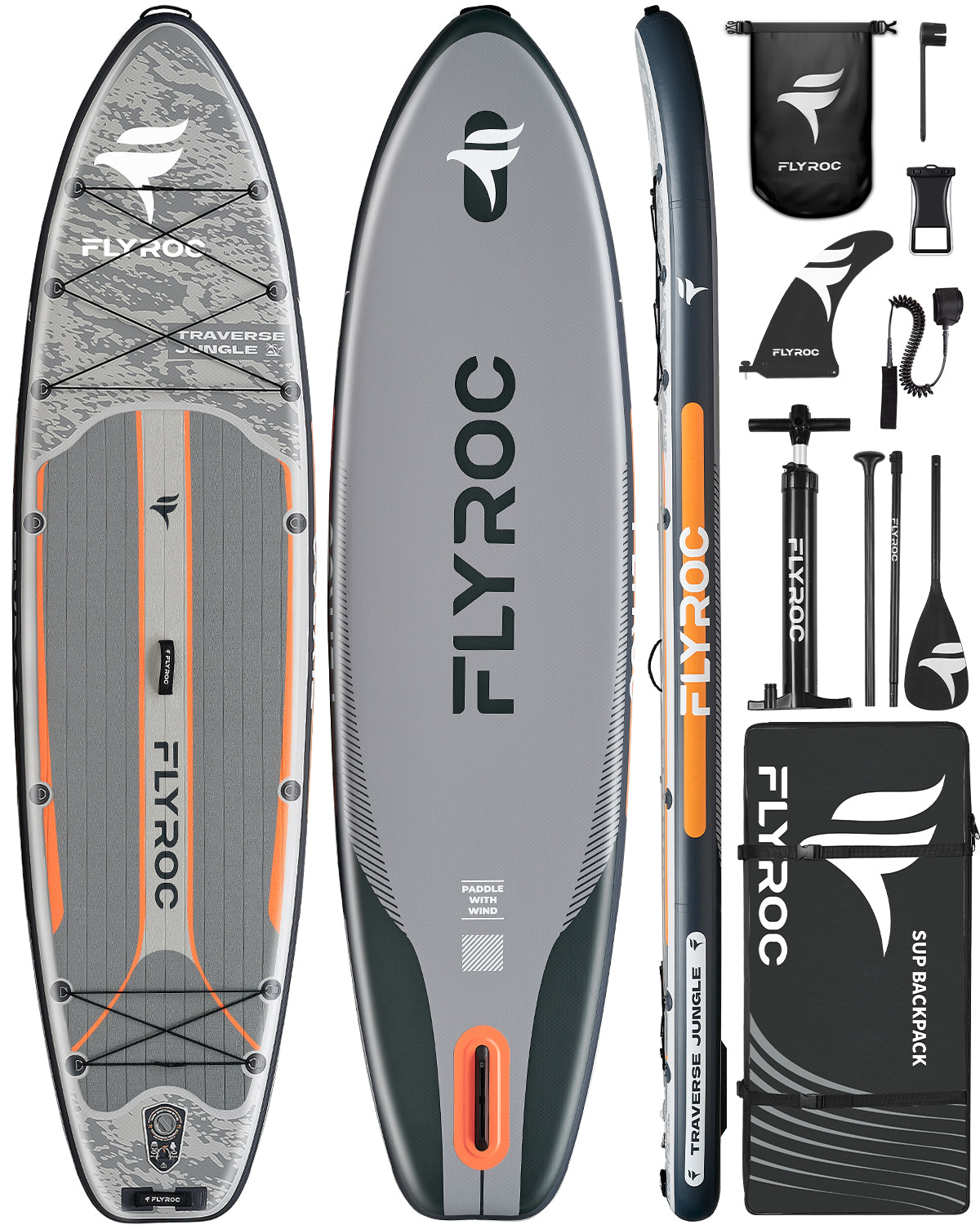 Flyroc 11'6x35'' Extra Wide Inflatable Paddle Board, Jungle Gray