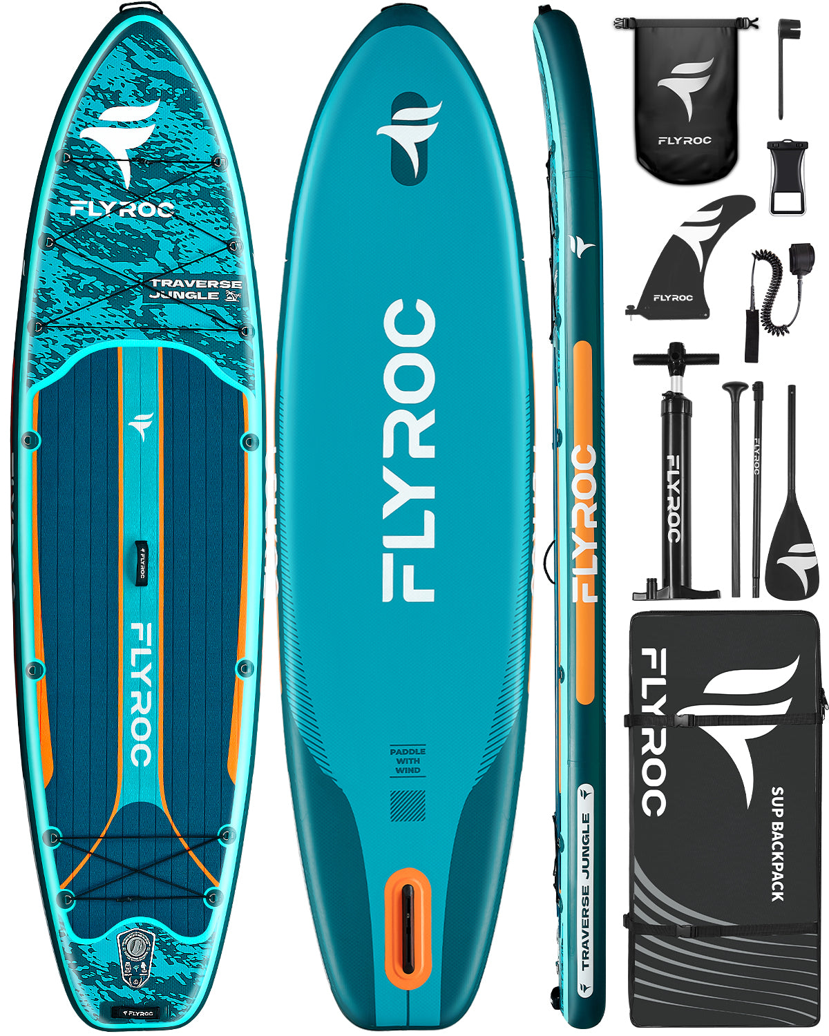 Flyroc 11'6"×35" Inflatable Stand Up Paddle Board, Jungle Blue