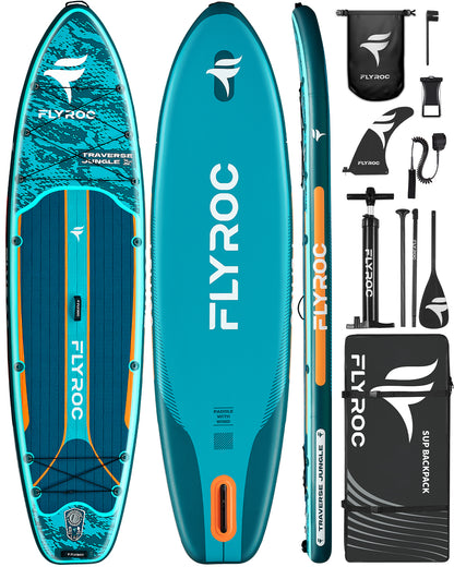 Flyroc 11'6"×35" Inflatable Stand Up Paddle Board, Jungle Blue