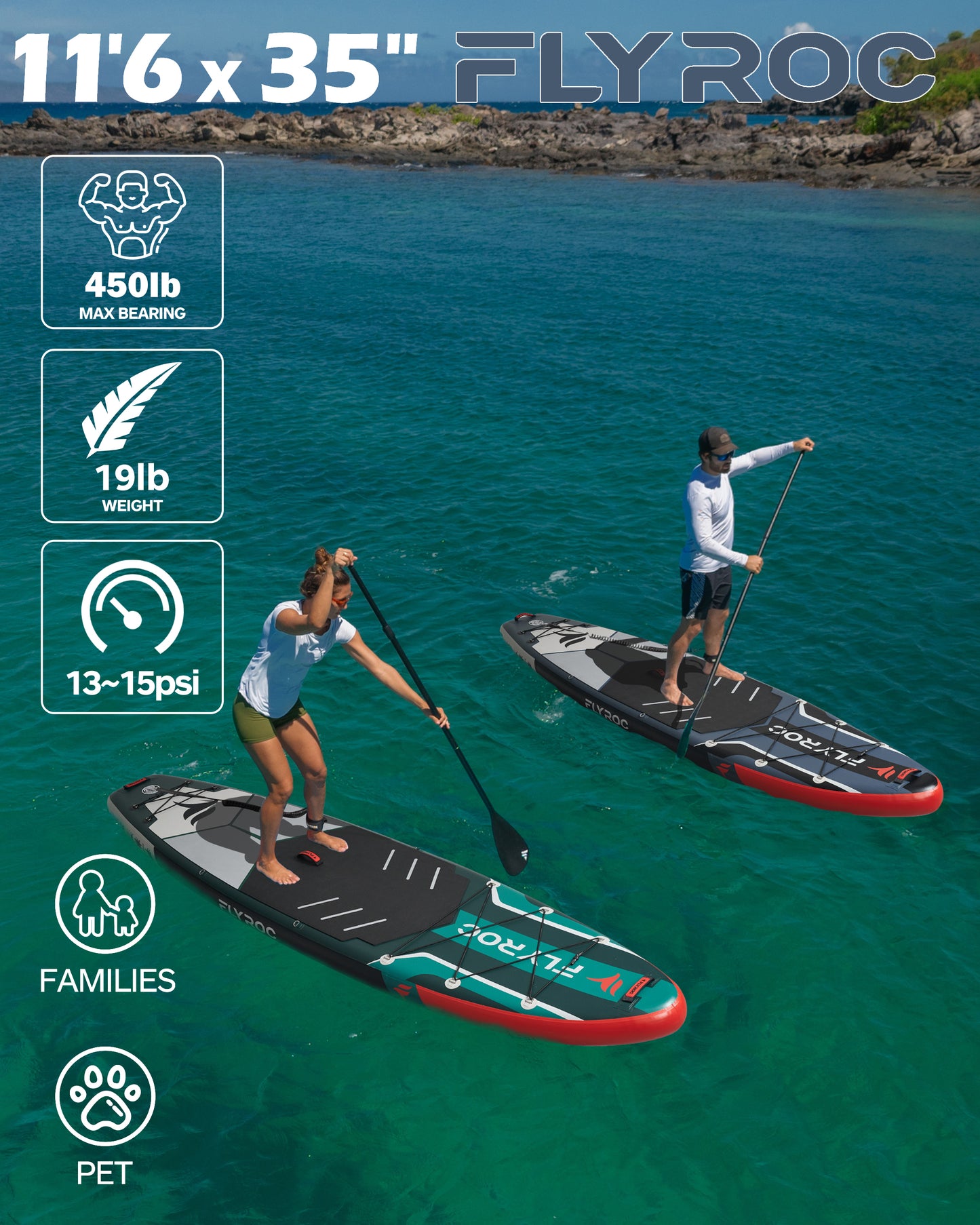 11'6x35'' Extra Wide Inflatable Paddle Board, Green