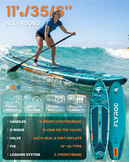 Flyroc 11'6"×35" Inflatable Stand Up Paddle Board, Jungle Blue