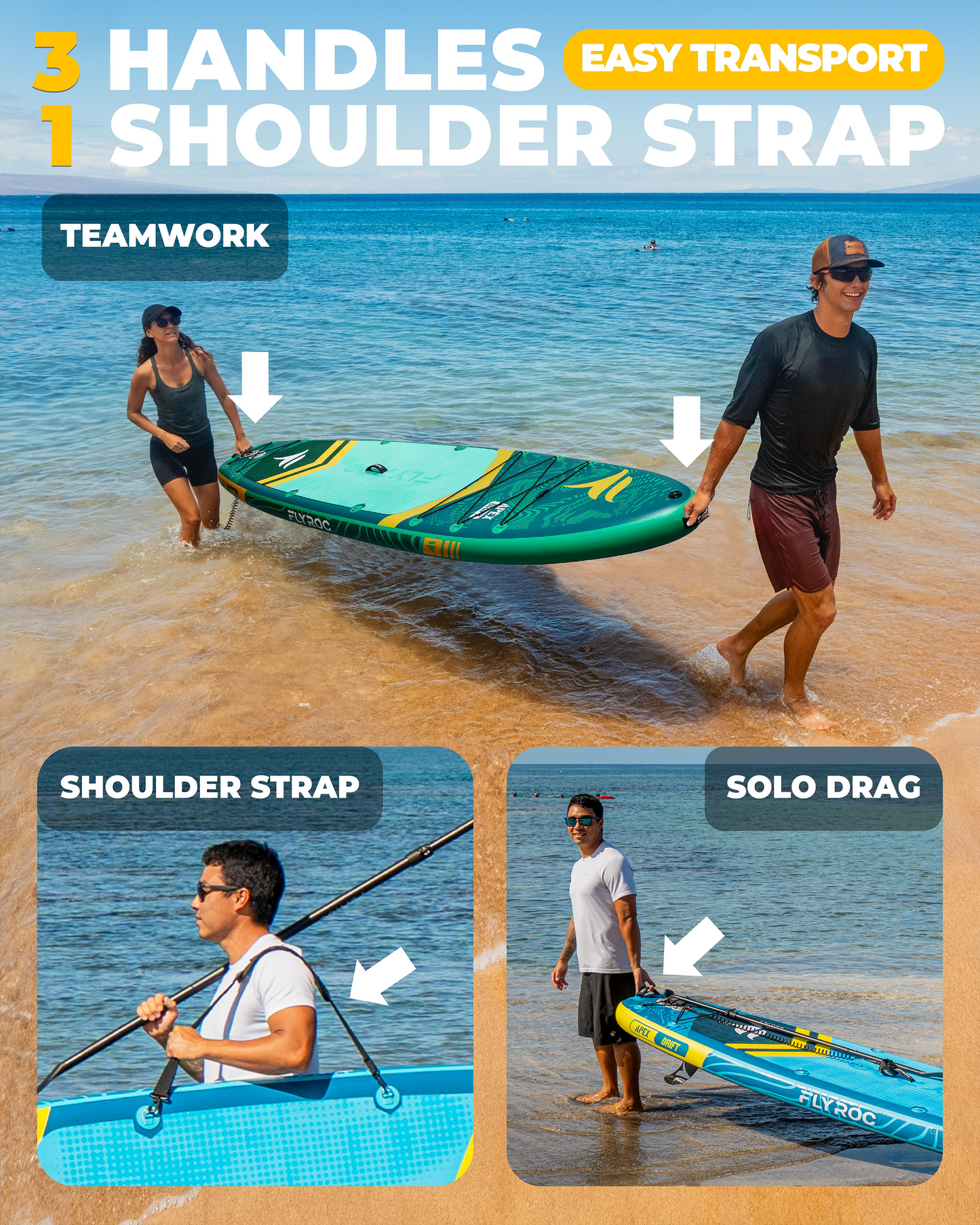 FLYROC 11'6x35'' Extra Wide Inflatable Paddle Board, Blue
