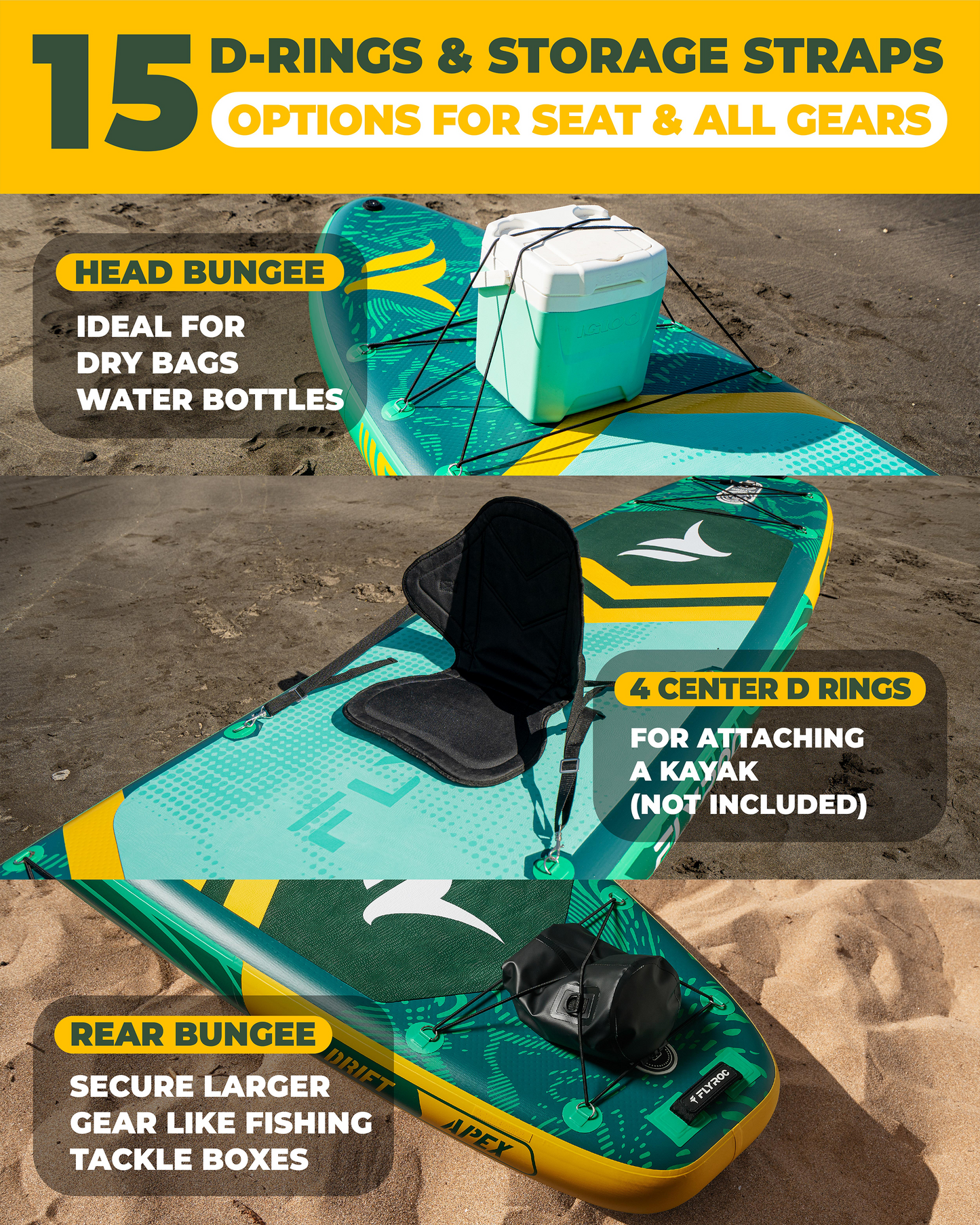 FLYROC 11'6x35'' Extra Wide Inflatable Paddle Board，Green