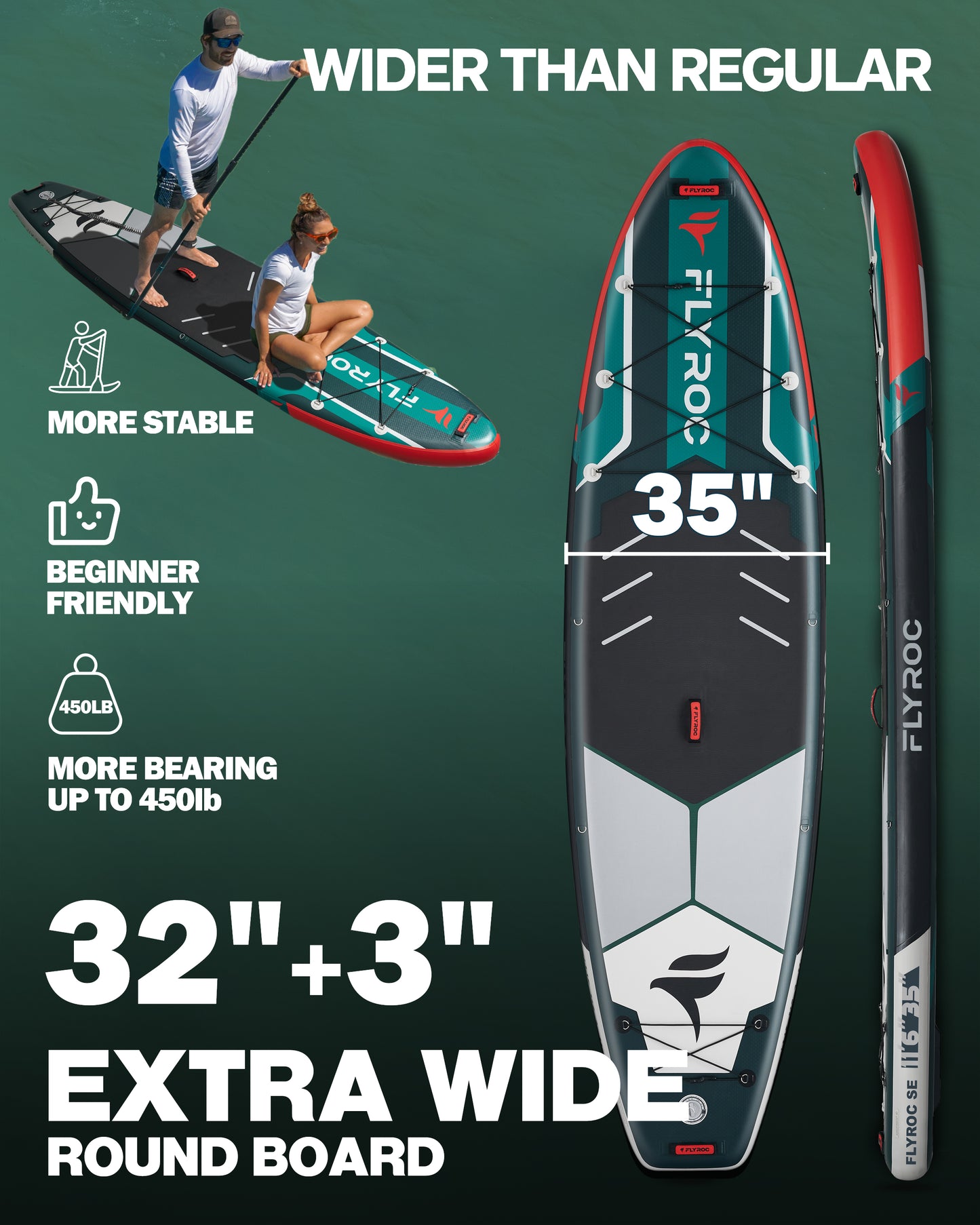 11'6x35'' Extra Wide Inflatable Paddle Board, Green