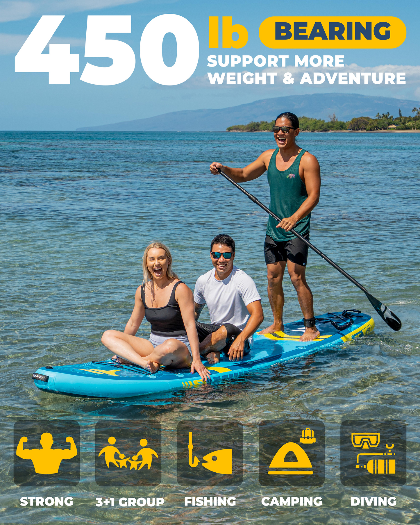 FLYROC 11'6x35'' Extra Wide Inflatable Paddle Board, Blue