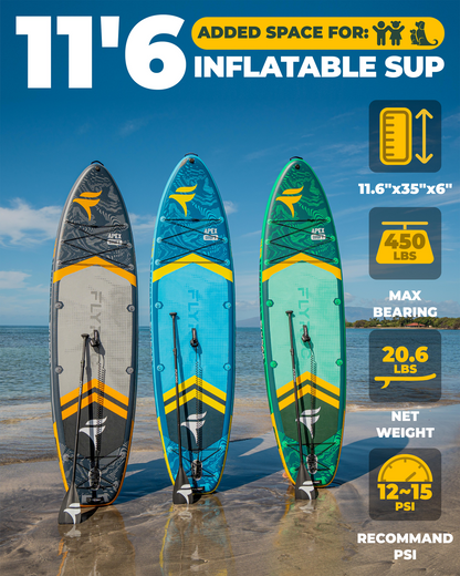 FLYROC 11'6x35'' Extra Wide Inflatable Paddle Board，Green