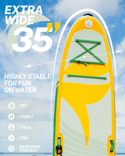 11’x35 Extra Wide Inflatable Paddle Board, yellow