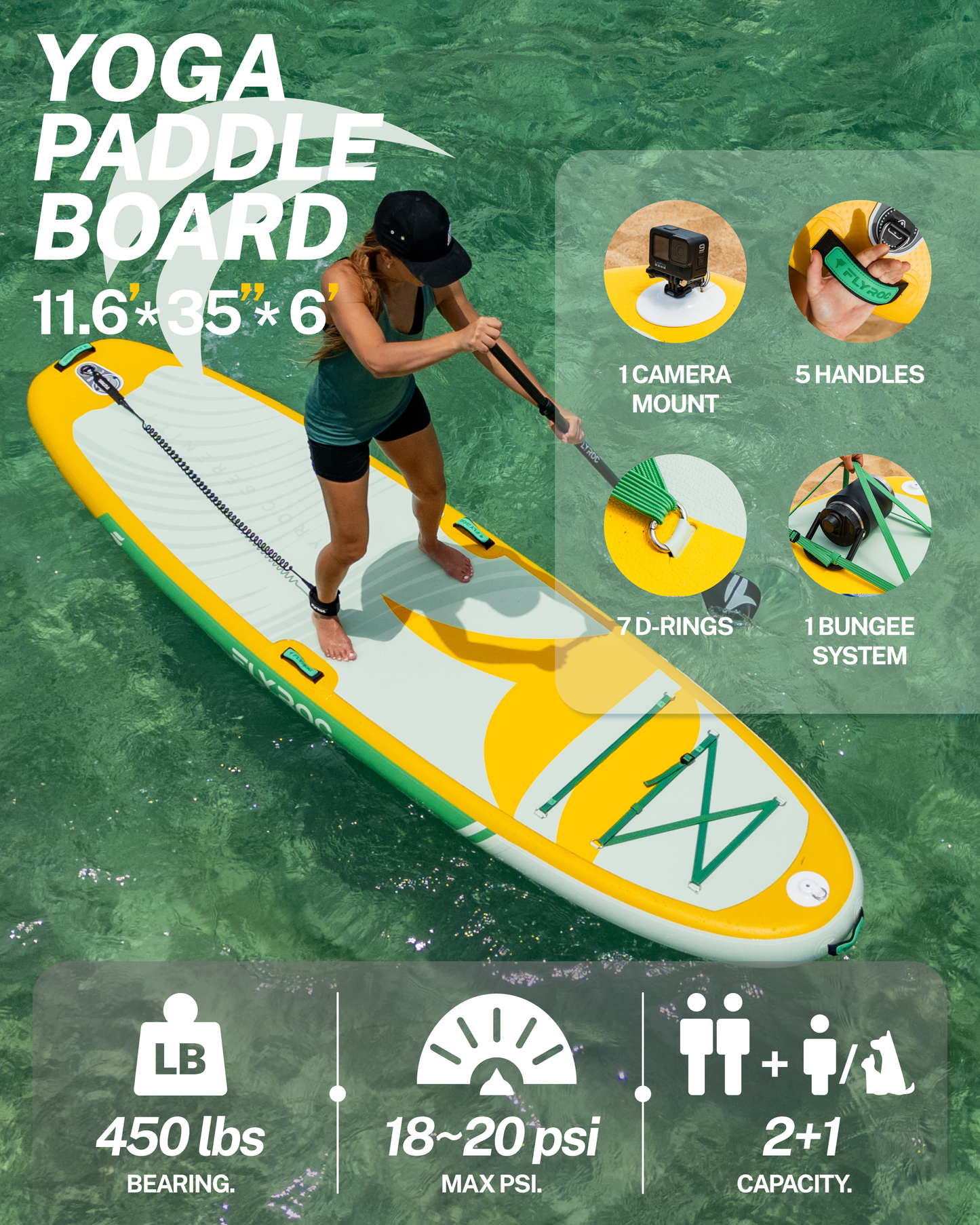11’x35 Extra Wide Inflatable Paddle Board, yellow
