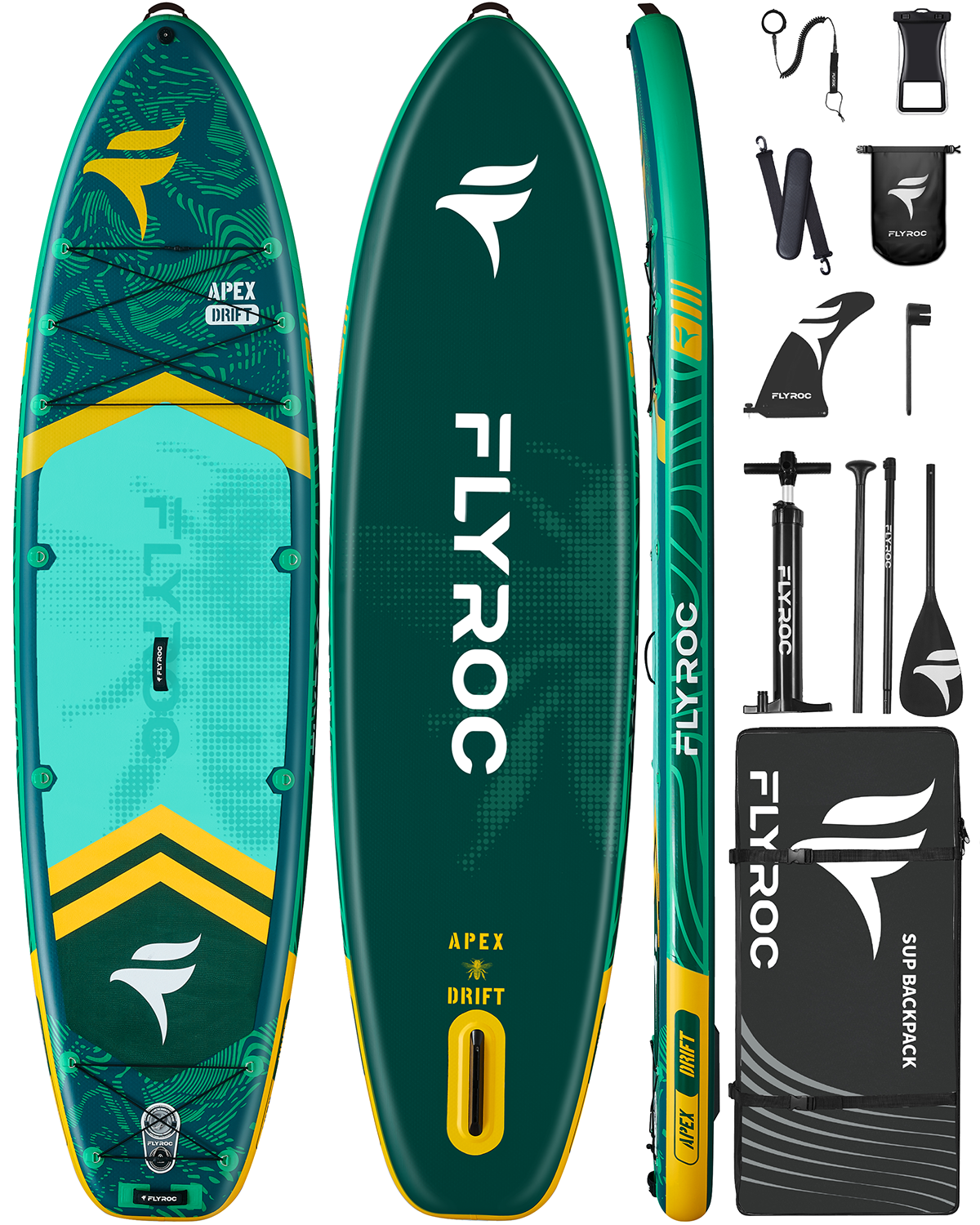 FLYROC 11'6x35'' Extra Wide Inflatable Paddle Board，Green